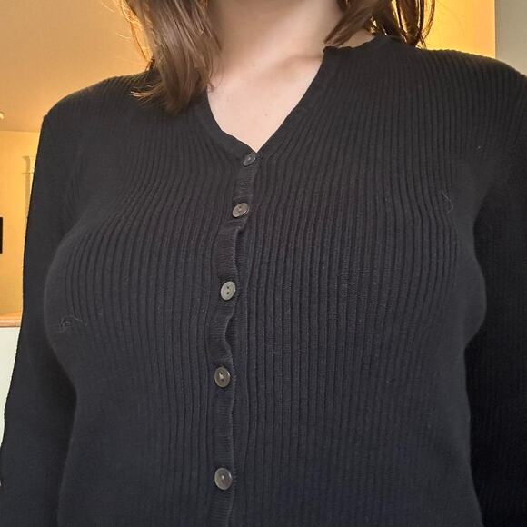 Worthington black ribbed button up cardigan with a preppy vibe size large - Picture 4 of 5